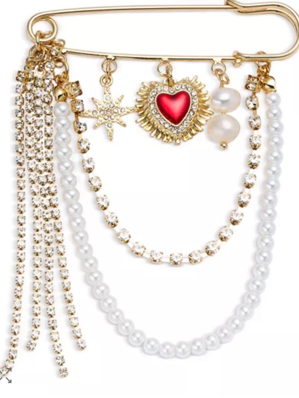 NIB Golden Embellished Pin with a Faux-Pearl Chain